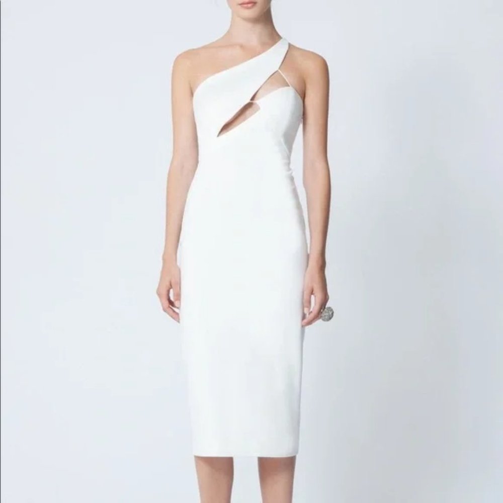 NWT AQ/AQ Pembroke Asymmetrical Cut-Out Midi Sheath Dress, Size 4, White